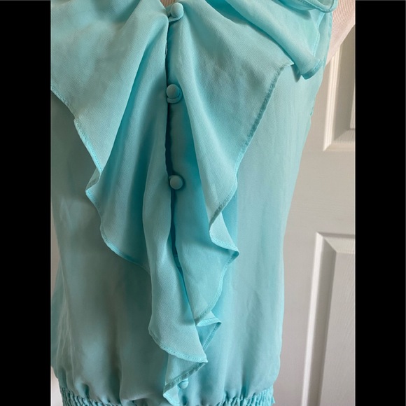 SOLD  Mine Teal Blouson Ruffle Front Blouse - Picture 9 of 11